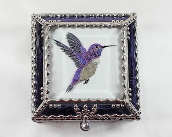 Etched Hand Painted Hummingbird - Treasure Box