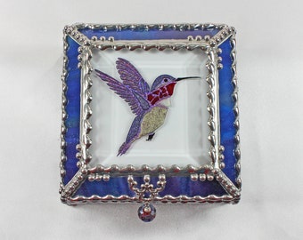 Etched Hand Painted Hummingbird - Treasure Box
