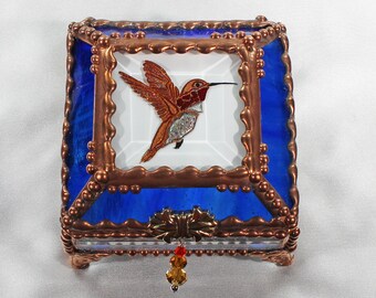 Hummingbird Jewelry Box, Faberge Style, Trinket Box, Columbine