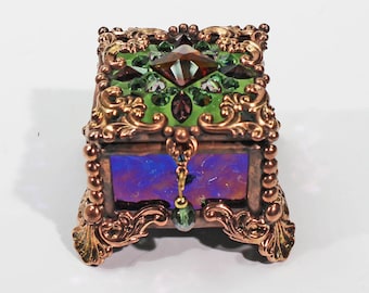 Jewel Encrusted Fairy Box, Ring Box, Swarovski Crystals, Stained Glass, Rosary Box, Made in the USA