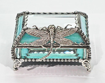 Trinket box, jewelry box, dragonfly, glass treasure box