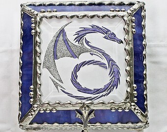 Dragon, Stained Glass, Celtic, Keepsake Box, Jewelry Box, Faberge Style, Treasure Box, Trinket Box, Desk Accessory