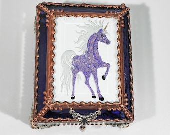 Unicorn, Horse, Equine, Treasure Box, stained glass box, stained glass, display box, jewelry box, , souvenir, mystic