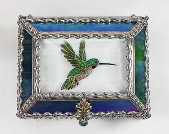 Hummingbird Jewelry Box, Faberge Style, Trinket Box, Columbine