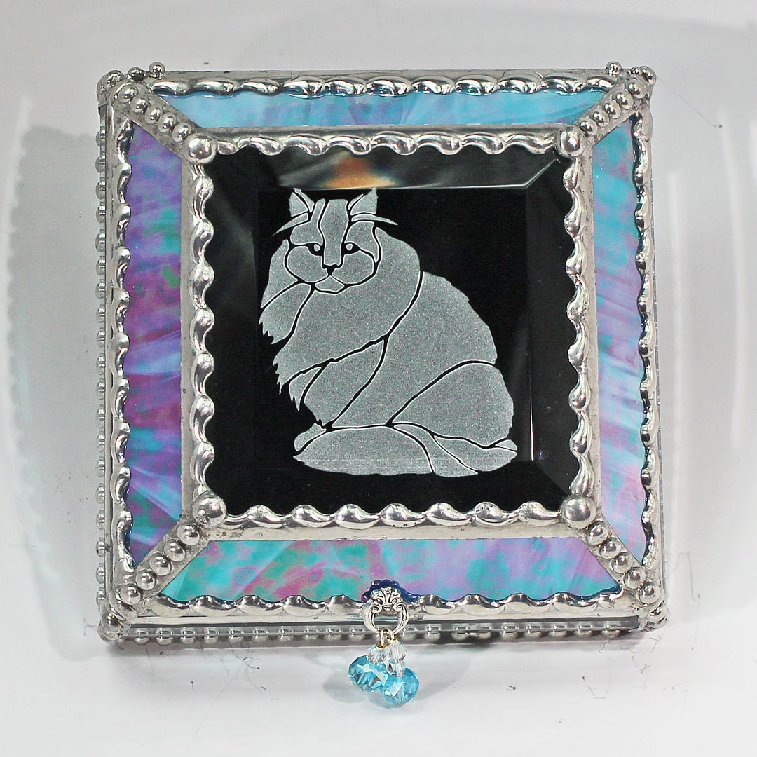 Etched, Hand Painted, Kitten, Feline, Cat ,Treasure Box, Jewelry Box