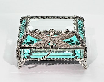 Trinket box, jewelry box, dragonfly, glass treasure box