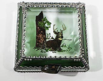 Etched Hand Painted Buck Deer Treasure Box