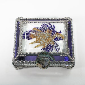 Lionfish Stained Glass Box, Trinket Box, Sea Life, Ocean creatures, Hand Painted Etched, Faberge Style