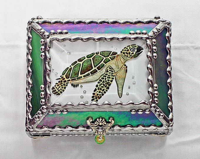 Featured listing image: Sea Turtle, Glass Art, Turtle, Keepsake Box,Hand Painted, Faberge Style, Treasure Box