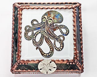 Octopus, Treasure Box, stained glass box, stained glass, display box, jewelry box, , souvenir, mystic