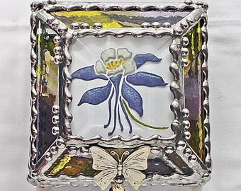 Columbine, Hand Painted, Glass Box, Stained Glass