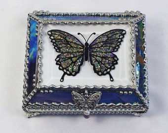 Butterfly, Treasure Box, stained glass box, stained glass, display box, jewelry box, , souvenir, mystic