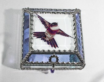 Etched Hand Painted Hummingbird - Treasure Box