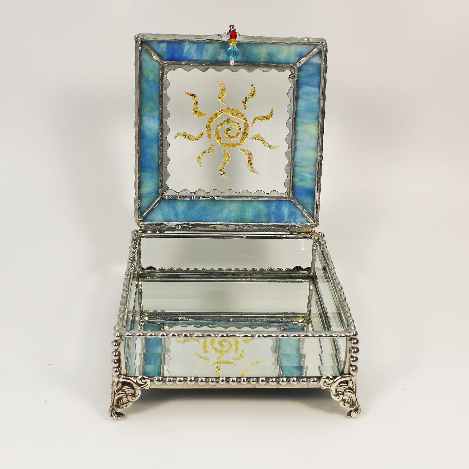 Sun Fetish, Native American, hand painted Glass Treasure Box, Stained