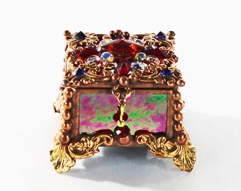 Jewel Encrusted Fairy Box, Ring Box, Swarovski Crystals, Stained Glass, Rosary Box, Made in the USA