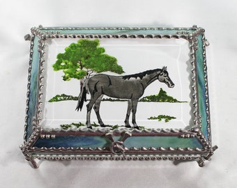 Horse, Equine, Hand Painted, Stained Glass, Keepsake Box,Jewelry Box, Faberge Style, Treasure Box