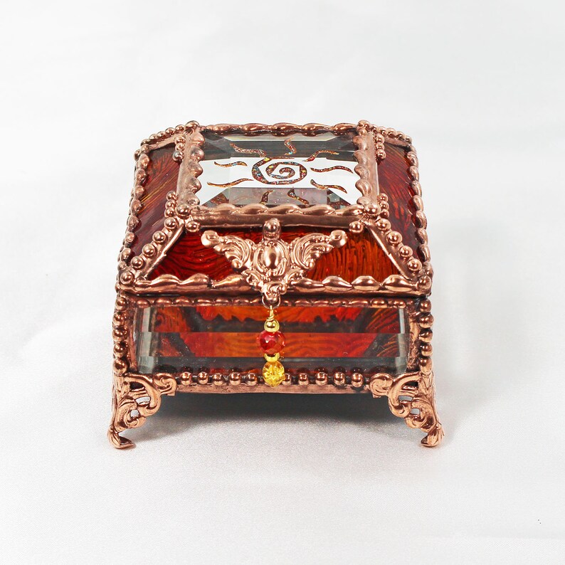 Jewelry Box Glass Box Native American Treasure Box Trinket Box Sun Fetish Etched hand painted Glass Treasure Box Faberge Style