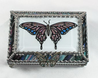 Butterfly, Treasure Box, stained glass box, stained glass, display box, jewelry box, , souvenir, mystic