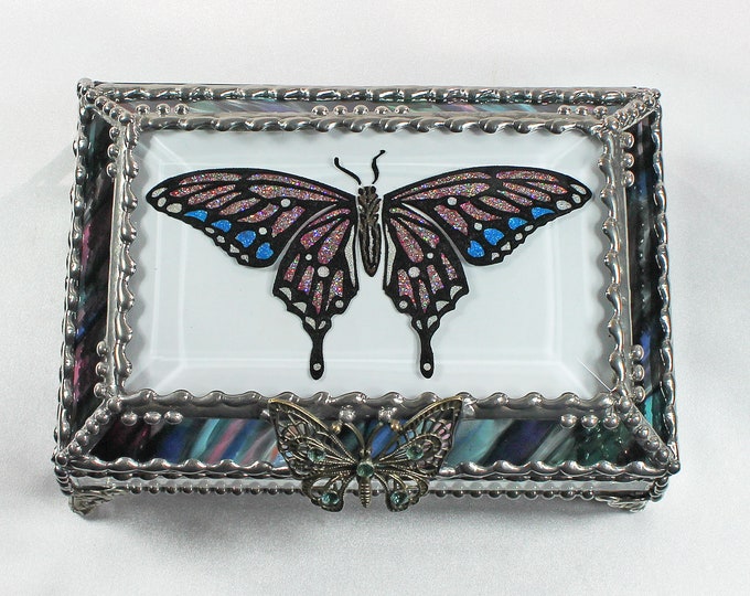 Featured listing image: Butterfly, Treasure Box, stained glass box, stained glass, display box, jewelry box, , souvenir, mystic