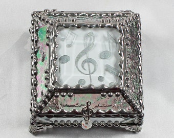 Musical Note, Hand Painted, Stained Glass Box, Trinket Box, , Etched, Faberge Style