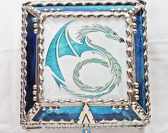 Dragon, Stained Glass, Celtic, Keepsake Box, Jewelry Box, Faberge Style, Treasure Box, Trinket Box, Desk Accessory