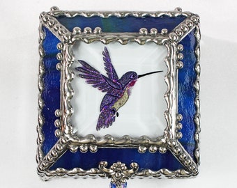 Etched Hand Painted Hummingbird - Treasure Box