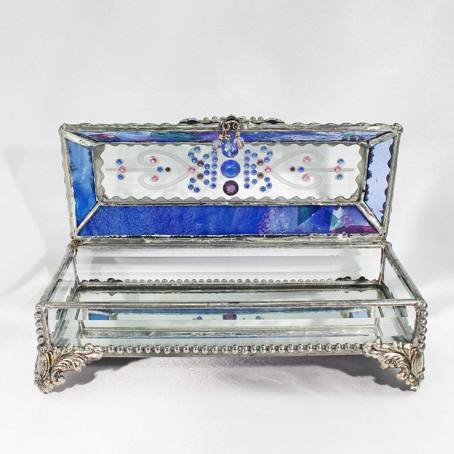 Jewel Encrusted Glass Jewelry Box, Stained Glass Box, Treasure Box