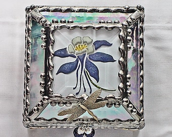 Columbine, Hand Painted, Glass Box, Stained Glass