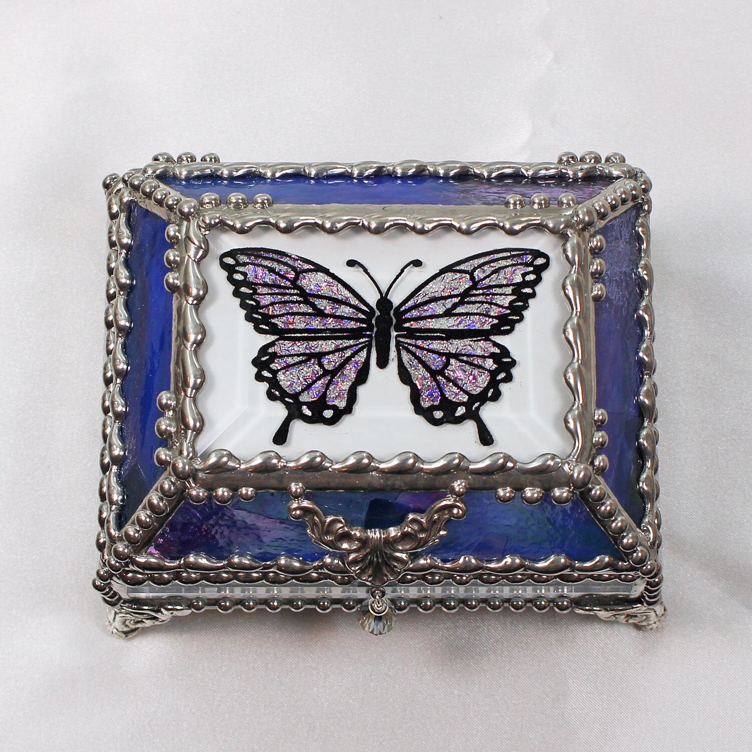 Butterfly Hand Painted Glass Jewelry Treasure Box Hand crafted, Gift Box