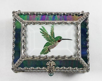 Hummingbird Jewelry Box, Faberge Style, Trinket Box, Columbine