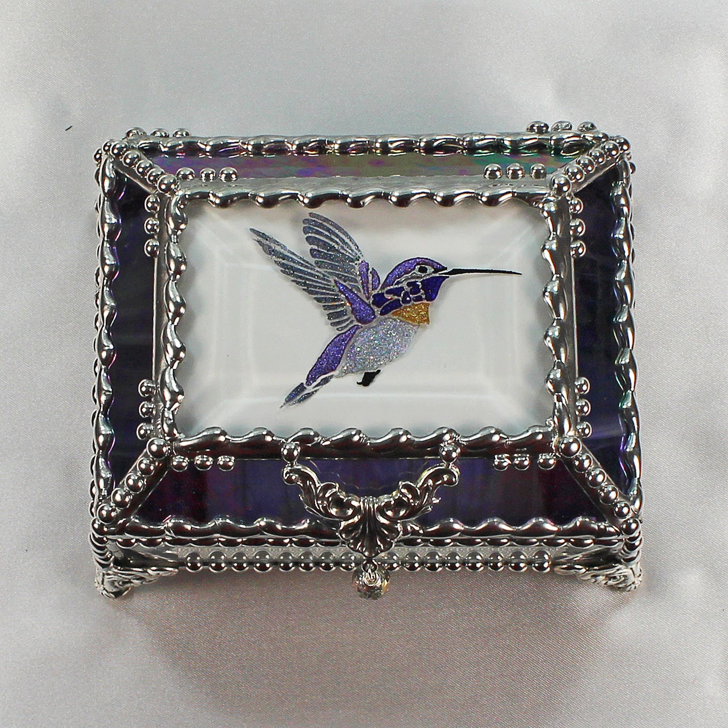 Hummingbird Jewelry Box Faberge Style Trinket Box Stained Glass