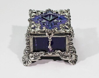 Jewel Encrusted Fairy Box, Ring Box, Swarovski Crystals, Stained Glass, Rosary Box, Made in the USA