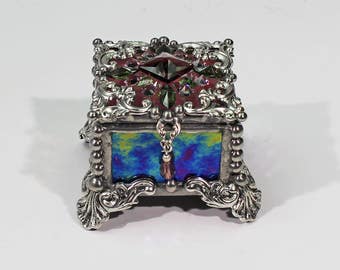 Jewel Encrusted Fairy Box, Ring Box, Swarovski Crystals, Stained Glass, Rosary Box, Made in the USA