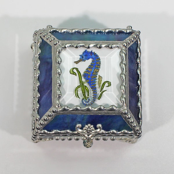 Seahorse Carved Glass Jewelry Box