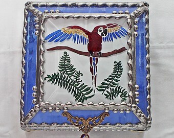 Parrot, Treasure Box, stained glass box, stained glass, display box, jewelry box, , souvenir, mystic