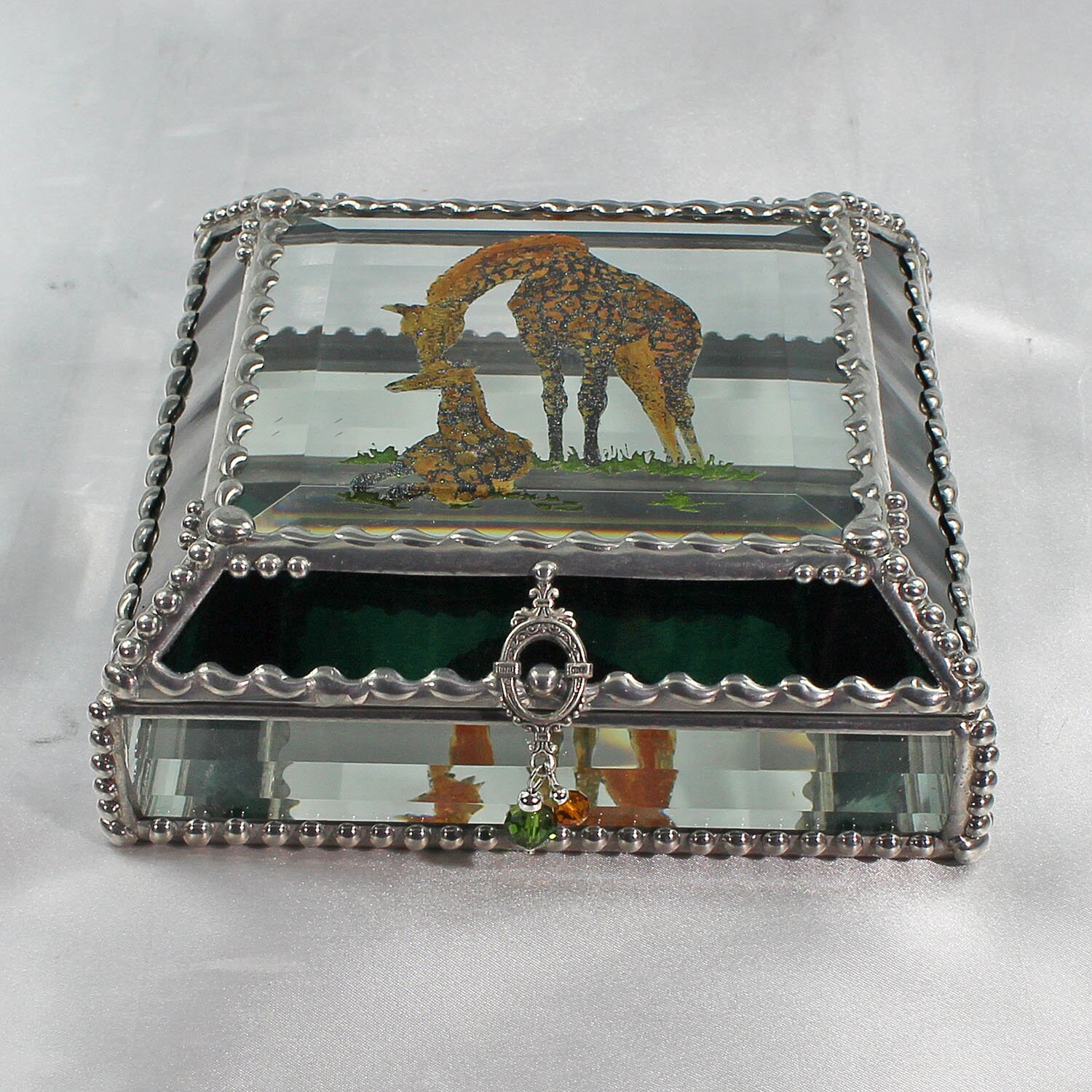 Giraffe, Hand Painted, Stained Glass, Keepsake Box,Jewelry Box, Faberge