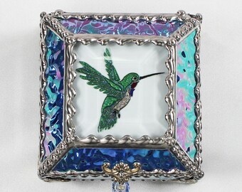 Hummingbird Jewelry Box, Faberge Style, Trinket Box, Columbine