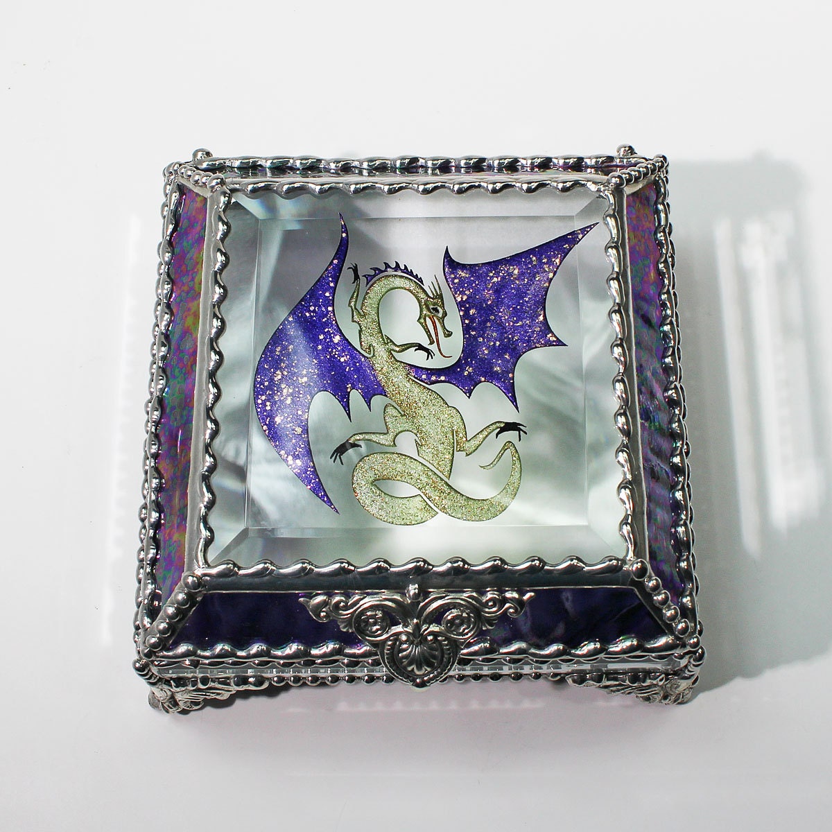 Celtic Dragon Glass Jewelry Box