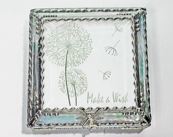 Dandylion Make a Wish Carved Glass Jewelry Box -  Faberge Style