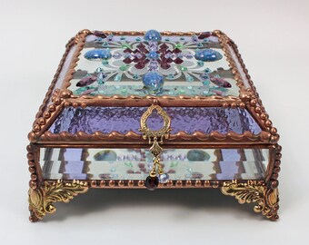 Jewel Encrusted,Treasure Box, Stained Glass, Bridal Gift, Stained Glass, Vintage Jewels, Swarovski Crystals, Made in USA, Faberge Style