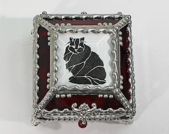 Kitten, Feline, Stained Glass Jewelry Box, Trinket Box, Beveled Glass, Hand Painted, Made in the USA