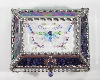 Jewel Encrusted Butterfly Treasure Box, jewelry box, Stained Glass, Faberge Style