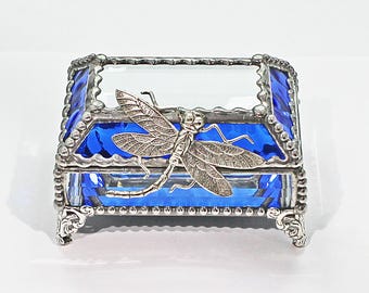 Trinket box, jewelry box, dragonfly, glass treasure box