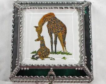 Giraffe, Hand Painted, Stained Glass, Keepsake Box,Jewelry Box, Faberge Style, Treasure Box