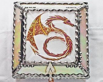 Dragon, Stained Glass, Celtic, Keepsake Box, Jewelry Box, Faberge Style, Treasure Box, Trinket Box, Desk Accessory