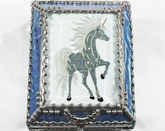 Unicorn, Horse, Equine, Treasure Box, stained glass box, stained glass, display box, jewelry box, , souvenir, mystic