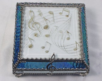 Musical Note, Hand Painted, Stained Glass Box, Trinket Box, , Etched, Faberge Style