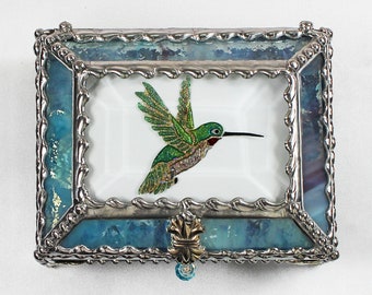 Hummingbird Jewelry Box, Faberge Style, Trinket Box, Columbine