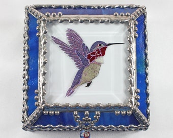 Etched Hand Painted Hummingbird - Treasure Box