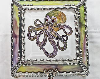 Octopus, Treasure Box, stained glass box, stained glass, display box, jewelry box, , souvenir, mystic